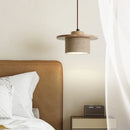 Axyaa Yellow Travertine Wood LED Pendant Light Fixture for Bedside Dining Room Decor