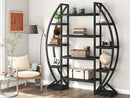 Axyaa 5 Tier Oval Bookshelf, Industrial Triple Wide Etagere for Living Room