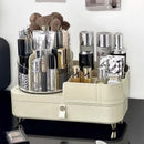 Axyaa Rotating Makeup Organizer with Drawer, Large Capacity Cosmetic Display Case.