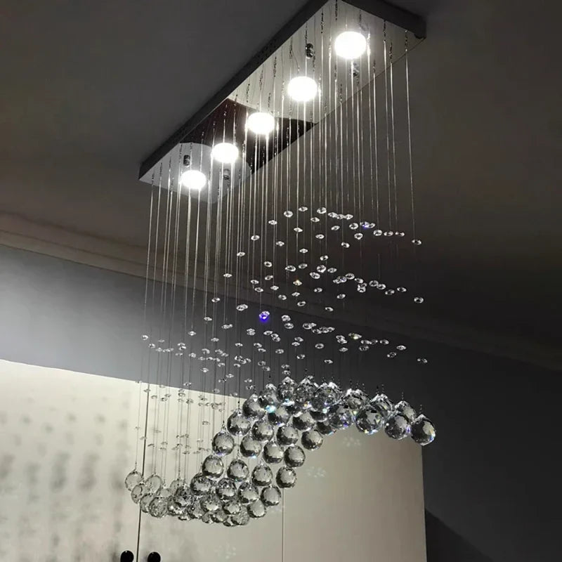 Axyaa Modern Rectangle K9 Crystal Chandelier LED Pendant Light for Living Room and Cafe