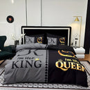 Axyaa Black Grey Color Blocking Crown Letter Duvet Cover Set for Queen King Size