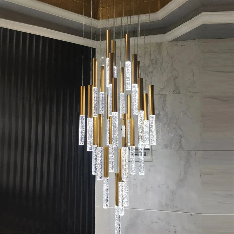 Axyaa Crystal LED Chandelier: Stylish Long Hanging Lamp for Staircase & Living Room