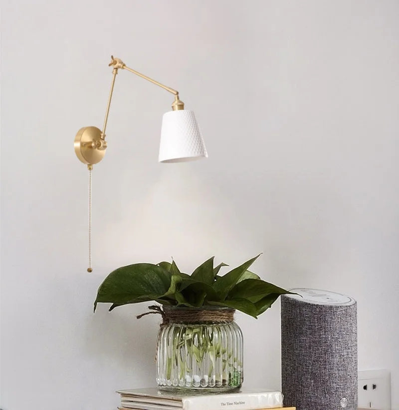 Axyaa Ceramic LED Wall Lamp Pull Chain Switch Nordic Copper Wandlamp
