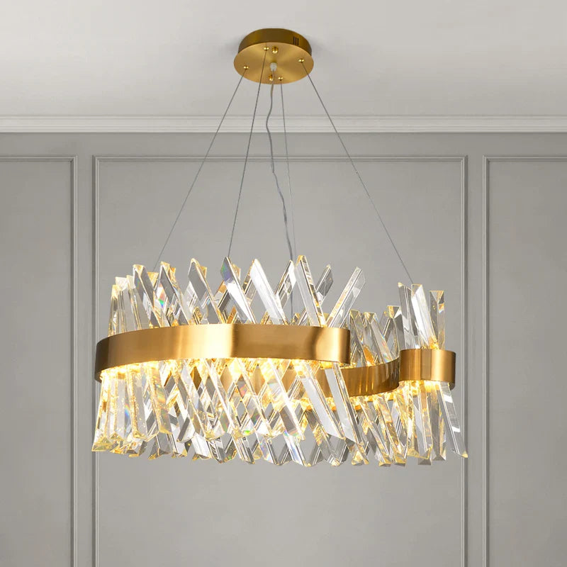 Axyaa Crystal Pendant Light - Dimmable Semi Round LED Drop Hanging Lamp