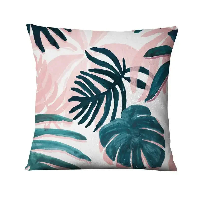 Axyaa Tropical Palm Leaf Print Cushion Cover for Living Room, Bedroom, and Car