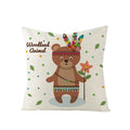Axyaa Lovely Animals Linen Cushion Cover - Cute Bear Fox Deer Print