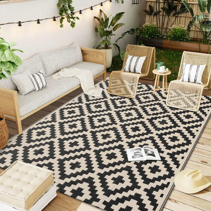 Axyaa Reversible Outdoor Waterproof Straw Patio Rug for Indoor Outdoor Use