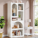 Axyaa Geometric White Bookcase with 5 Irregular Shelves, 70.87" Tall Modern Open Bookshelf