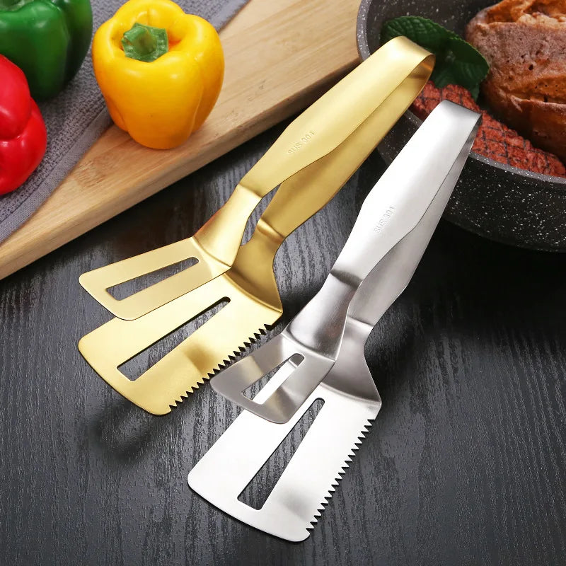 Axyaa Stainless Steel Steak Frying Spatula & Tongs Set for Home Kitchen