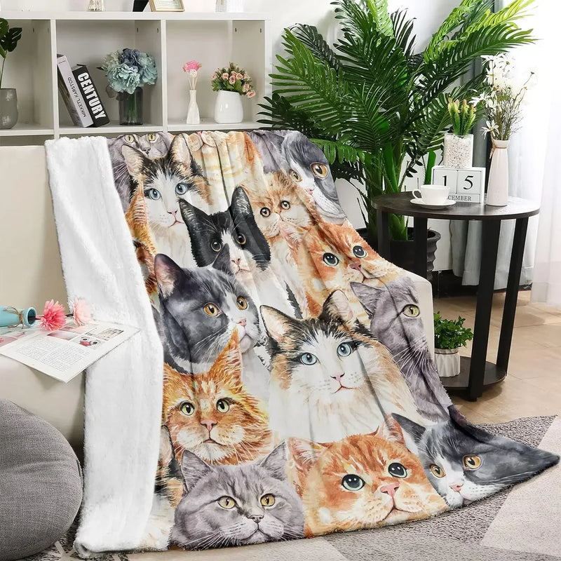 Luxurious Cat Print Flannel Blanket by Axyaa: Perfect for Cat Lovers and Toddlers