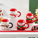 Axyaa Festive Ceramic Coffee Cup Set with Lid, Spoon, Cute Santa Claus Snowman Design