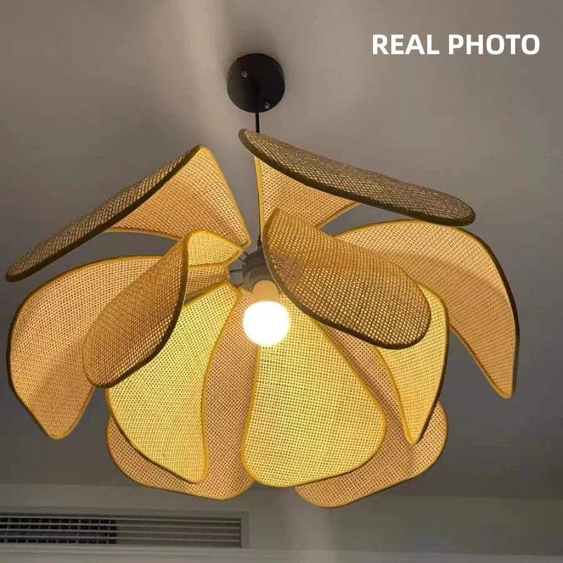 Axyaa Flower Rattan Pendant Lights Chandelier Luminarias