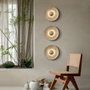 Axyaa LED Wall Sconce Wabi Sabi Yellow Travertine Stone Wood Bedroom Lamp