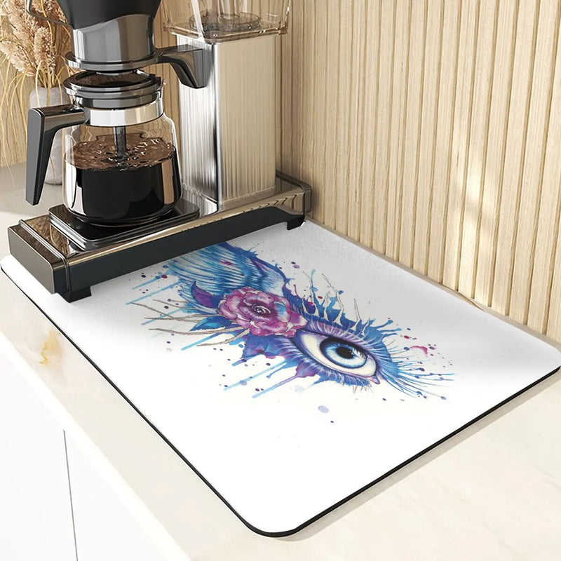 Eye Print Watercolor Style Absorbent Drying Mat & Coasters Set by Axyaa
