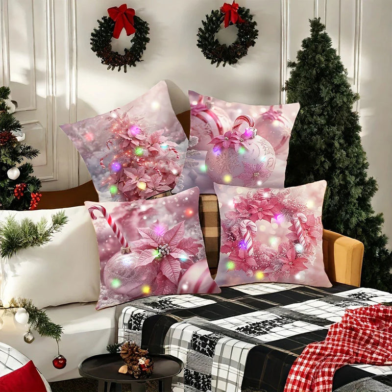 Axyaa LED Christmas Pillowcase with Garland Color Ball Pattern