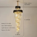 Axyaa Crystal Long Chandelier: Luxury Modern Black/Gold Fixture for Villa Living Room Staircase