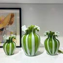 Axyaa Striped Glass Vase with Wavy Edge - Vintage Floral Arrangement Accessories
