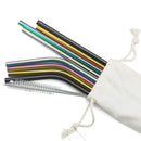 Axyaa Stainless Steel Drinking Straws Set - 8pcs Reusable Straws with Brush & Bag