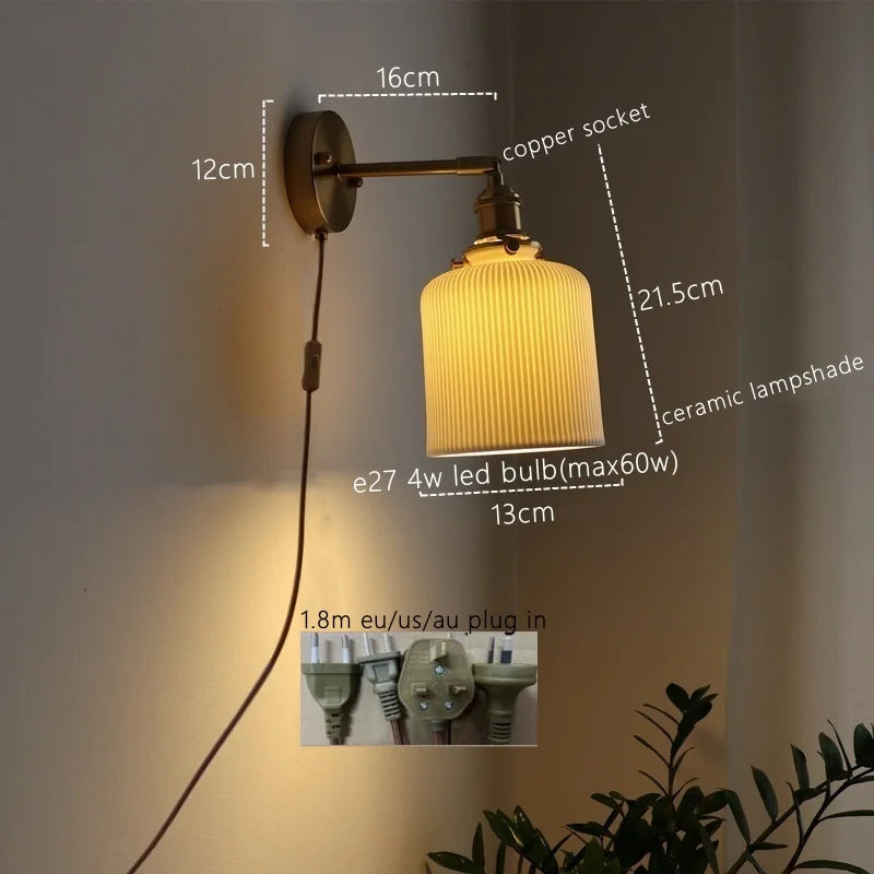 Axyaa Nordic LED Wall Sconce Ceramic Pull Chain Switch Light Fixture