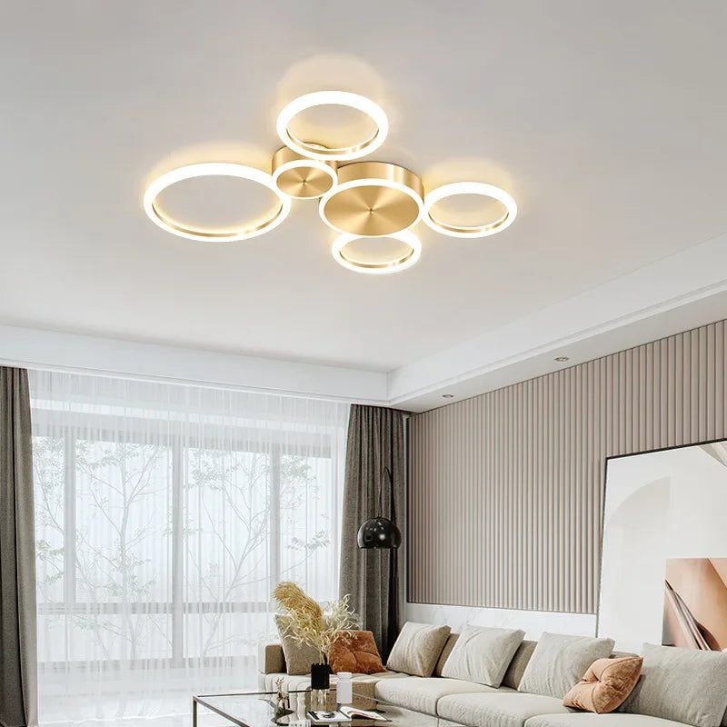 Axya Luxury LED Ceiling Chandelier for Living Dining Bedroom - Golden Circle Rings