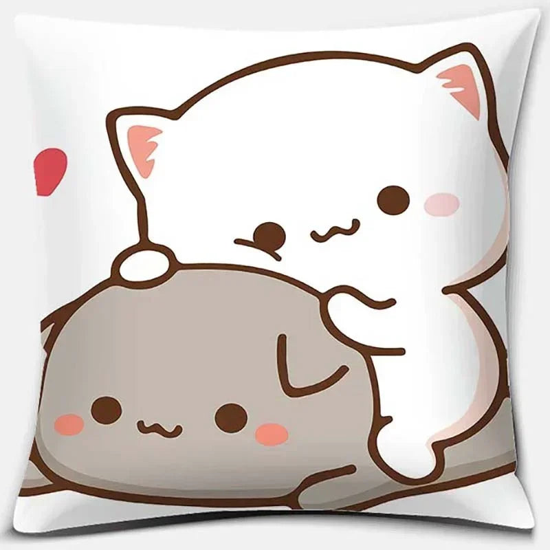 Peach Cat Pattern Decorative Pillowcase by Axyaa - Home Office Square Cover