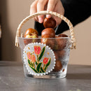 Axyaa Hand-painted Glass Fruit Plate Rattan Portable High-end Coffee Table Basket
