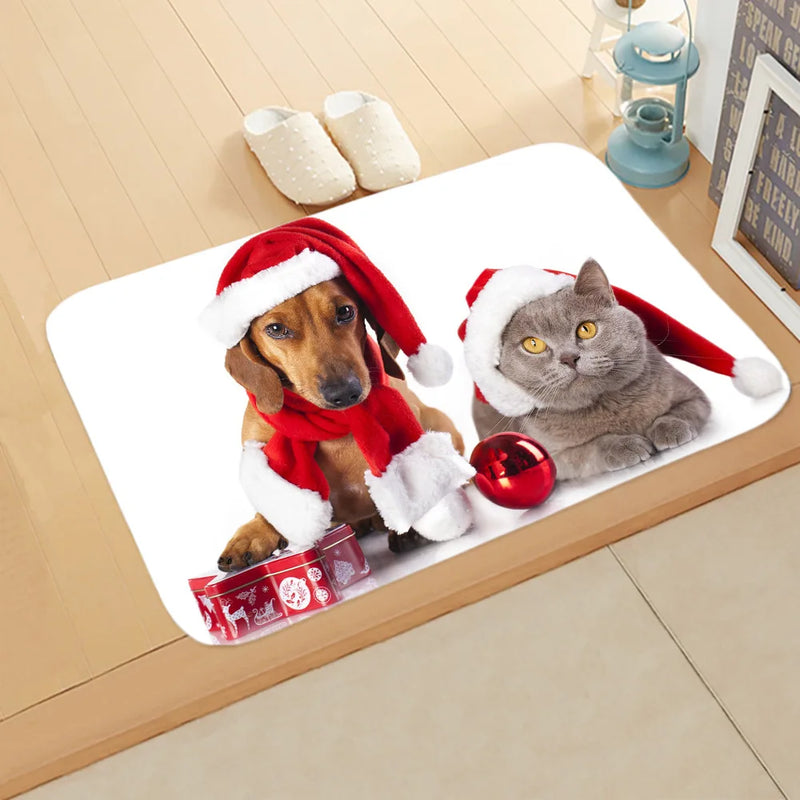 Axyaa Christmas Cat Dog Print Animal Door Mats Non-Slip Floor Home Decoration