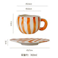 Axyaa Striped Ceramic Coffee Cup and Saucer Set - Exquisite Afternoon Tea Mug