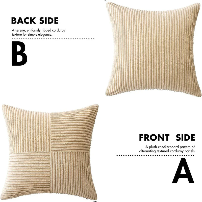 Axyaa Soft Corduroy Throw Pillow Covers - 18x18 Inch Boho Home Decor