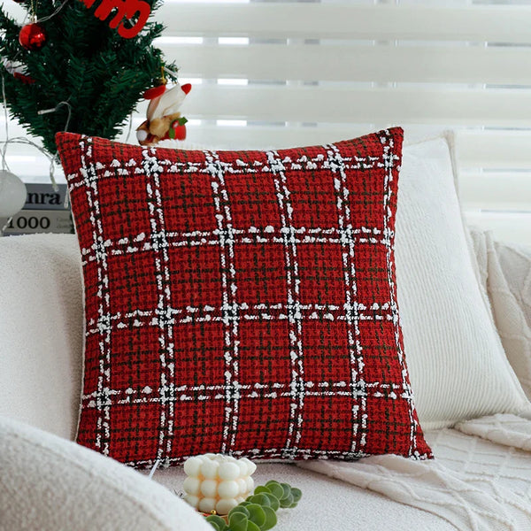 Axyaa Red Plaid Cushion Cover - Christmas Retro Home Decoration
