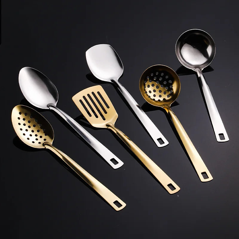 Axyaa Stainless Steel Cutlery Set Spoon Spatula Clander Kitchenware Mirror Polished