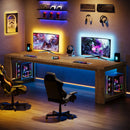 Axyaa Double Computer Desk, 86.6" Extra Long Wood Workstation