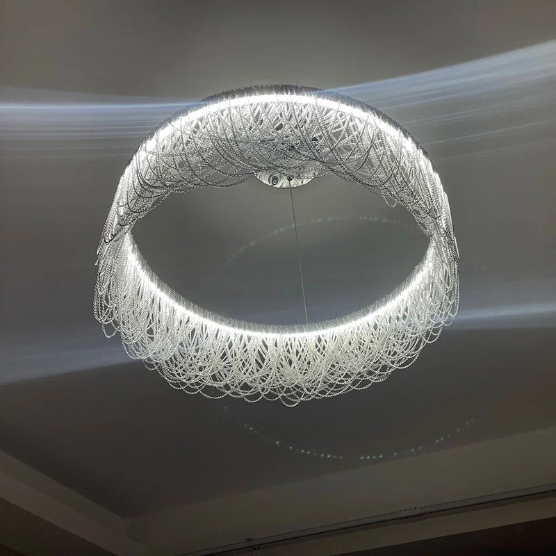 Axyaa Chrome Tassel Chandelier LED Lighting Pendant Lamp for Home Decor