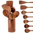 Axyaa Wooden Kitchen Utensil Set with Storage Bucket