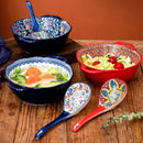 Axyaa Ceramic Soup Bowl with Handle Microwave Safe Embossed Design