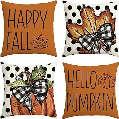 Axyaa Buffalo Check Print Linen Pillow Cover 45x45 for Fall Thanksgiving Decor