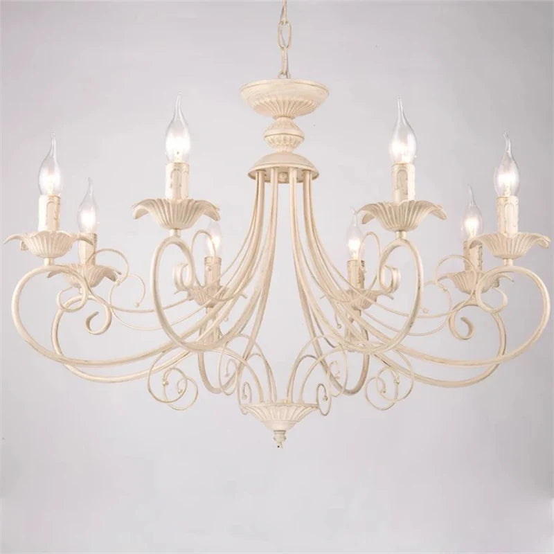 Axyaa Vintage Wrought Iron Chandelier Black Beige Metal Hanging Lamp