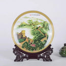 Axyaa Double Dragon Ceramic Frame on Wooden Base with Circular Disc
