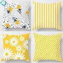 Axyaa Yellow Flower Print Cushion Cover for Home Sofa Decoration