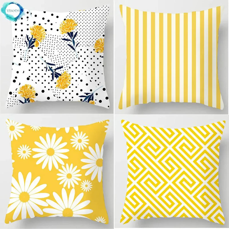 Axyaa Yellow Flower Print Cushion Cover for Home Sofa Decoration