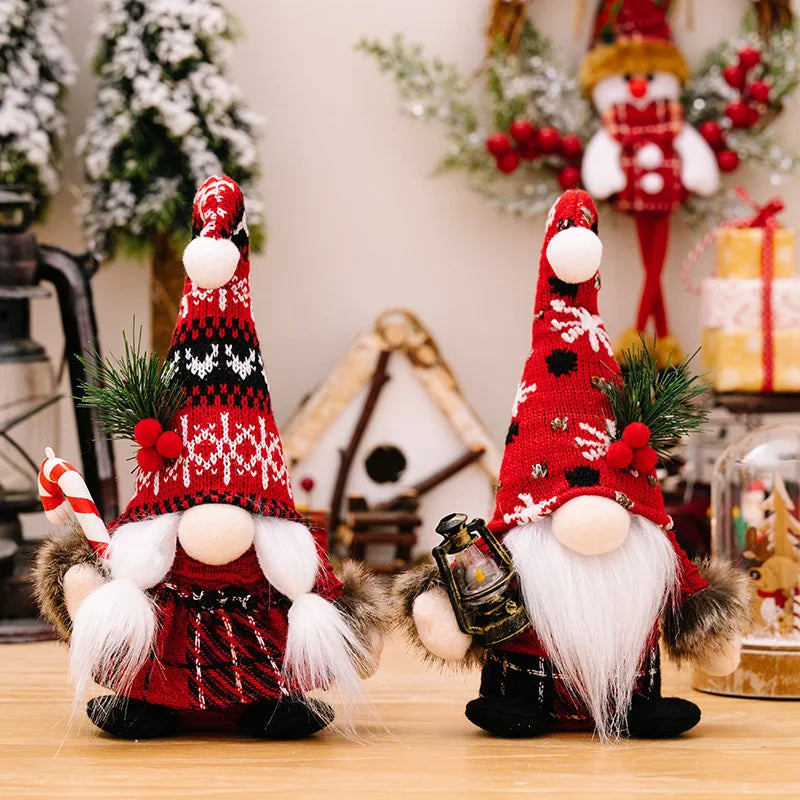 Axyaa Christmas Gnome Plush Doll with Crooked Hat and Crutch - Xmas Kids Gift Decorations