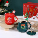 Axyaa Christmas Ceramic Mug Set with Lid and Spoon - Festive Xmas Gift Cup