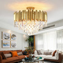 Axyaa Luxury Golden LED Crystal Ceiling Light - Modern Round Living Room Fixture