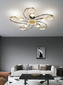 Axyaa Luxury Gold Aluminum LED Chandelier with K9 Crystal for Living Room