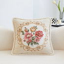 Axyaa Chenille Vintage Ivory Floral Embroidered Throw Pillow Cover