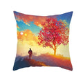 Axyaa Autumn Gold Red Forest Plush Cushion Cover: Vintage Oil Painting Pillowcase