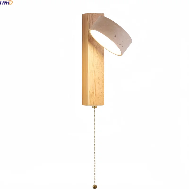 Axyaa LED Wall Light Mirror Stone Wood Wall Art Decor Bedroom Lamp