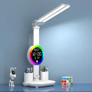 Axyaa Rechargeable LED Desk Lamp with Fan, Clock, and Night Light