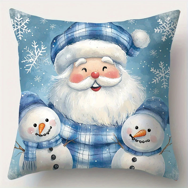 Axyaa Christmas Pillow Covers Set - Santa Claus, Snowman, Reindeer & Holiday Tree Designs