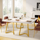 Axyaa Modern 55" White Dining Table with Gold Legs & Faux Marble Top